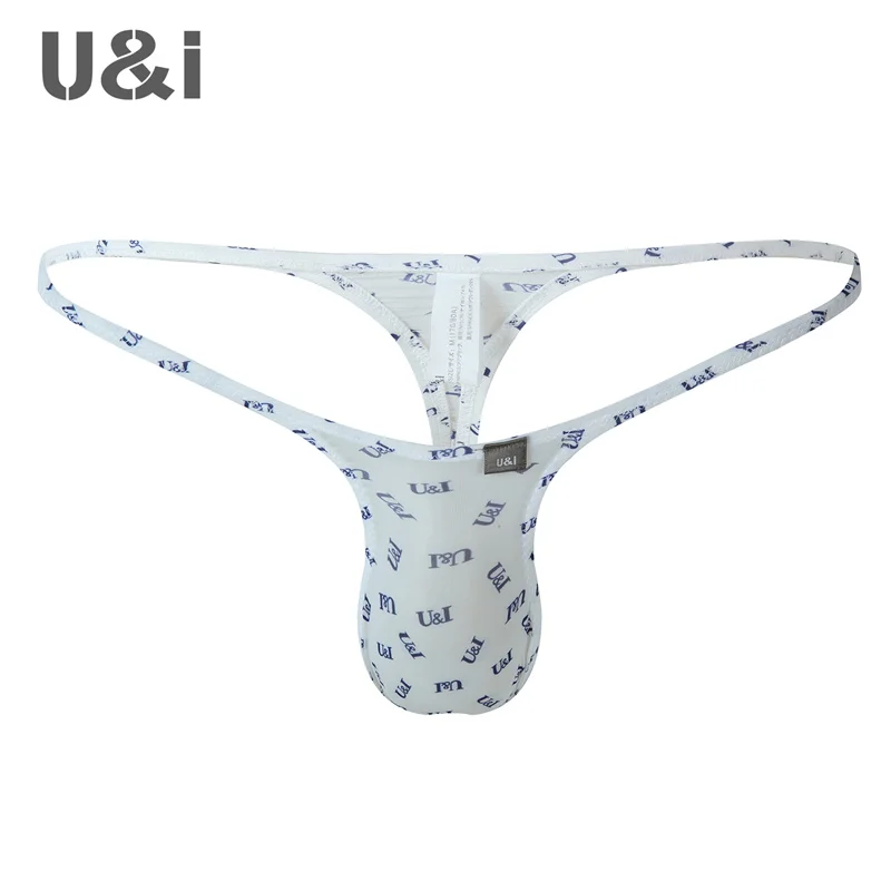 U&I sexy thong men's thin slightly transparent nylon low-waisted one-piece bagless fashion pattern T underwear
