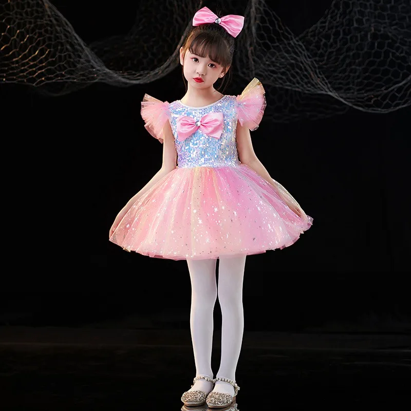 Children\'s Day Performance Clothes Puffy Gauze Skirt Sequined Dance Performance Clothes Girl Princess Puffy Dress Evening Dress