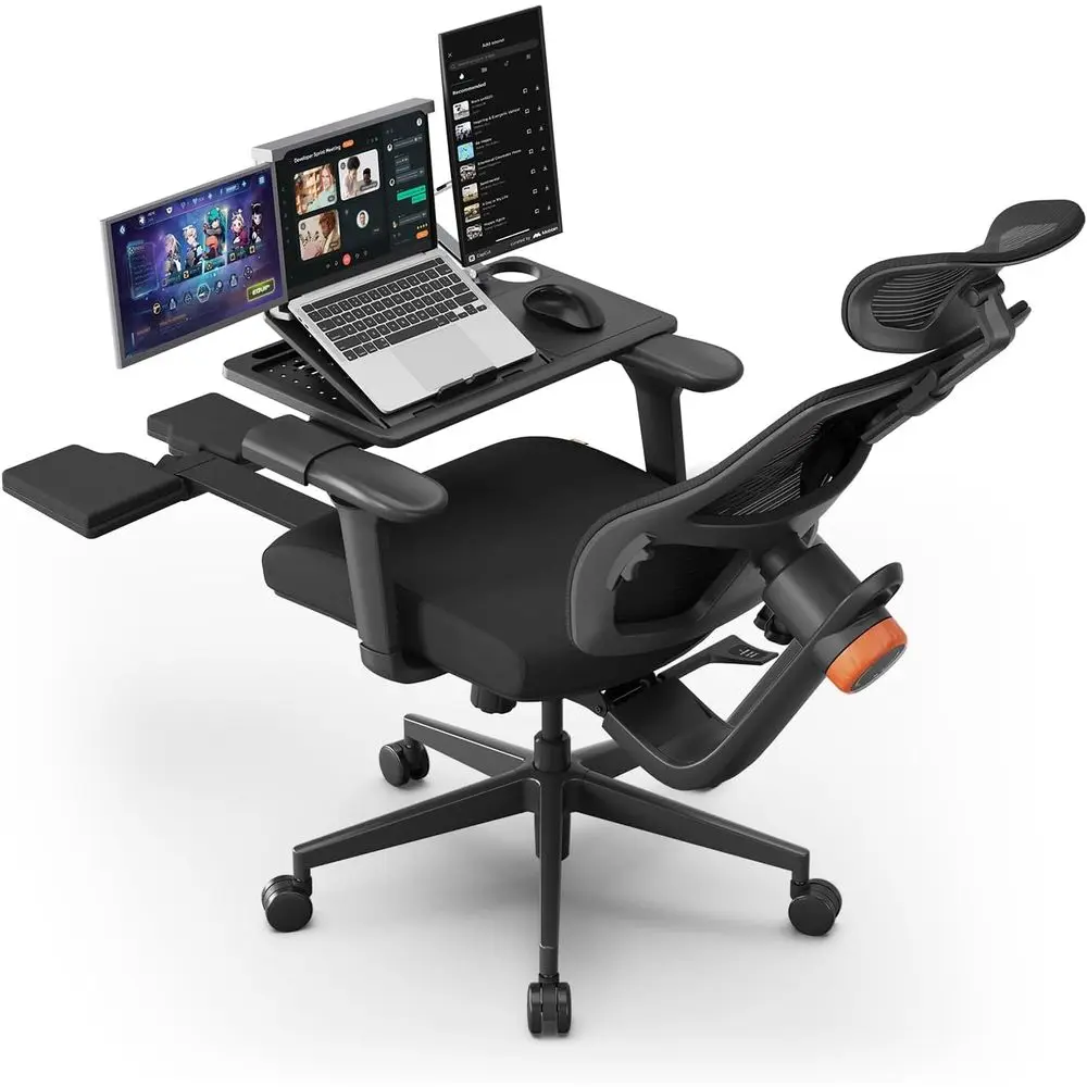 

Ergonomic Office Chair with Footrest, Auto-Adjusting Lumbar Support, High-Back Desk Chair, 4D Armrests, 136° Recline, Adjustable