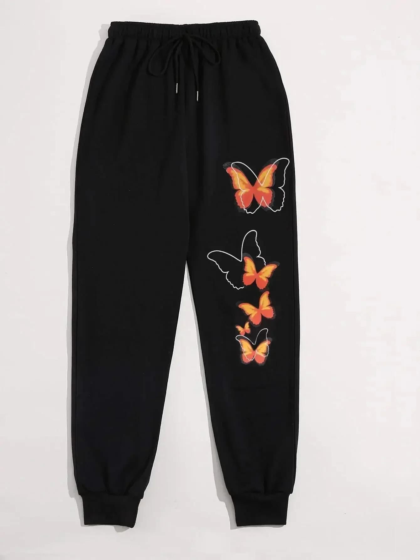 Butterfly Printing Casual Versatile Women Pant Trendy Hip Hop Trousers With Drawstring Pockets Sweatpants Female Sport Pants