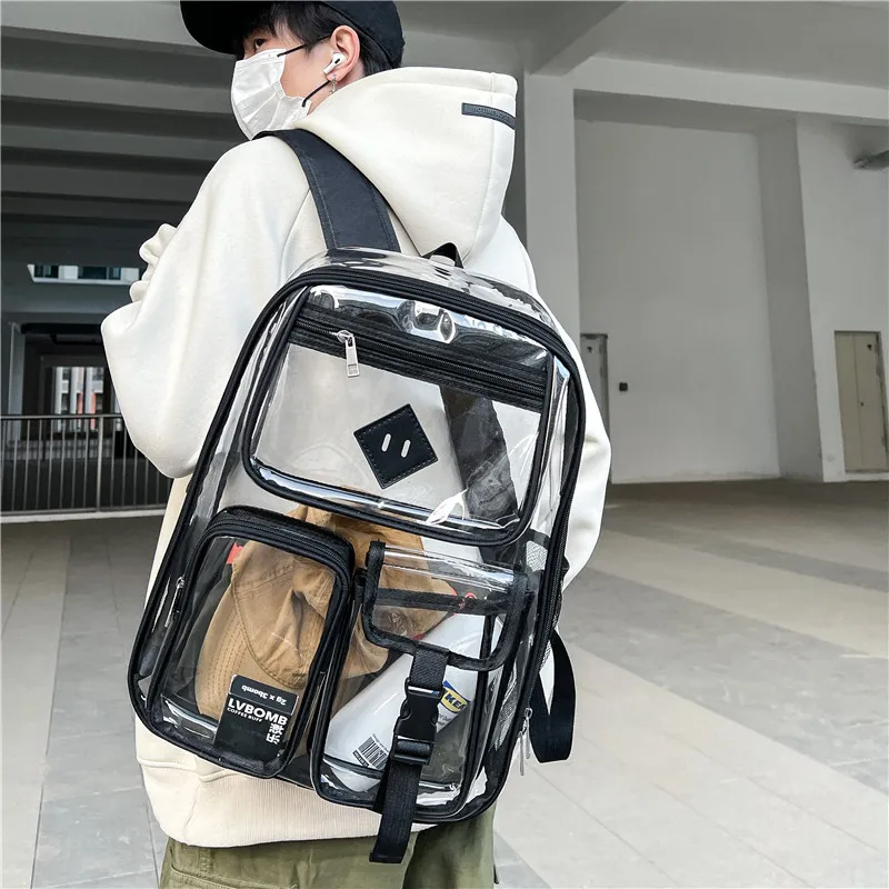 

Transparent Waterproof Jelly Cuter Bag Large Capaci Student Bapa Dual oulder Bag Pure Color Sewing Line Element