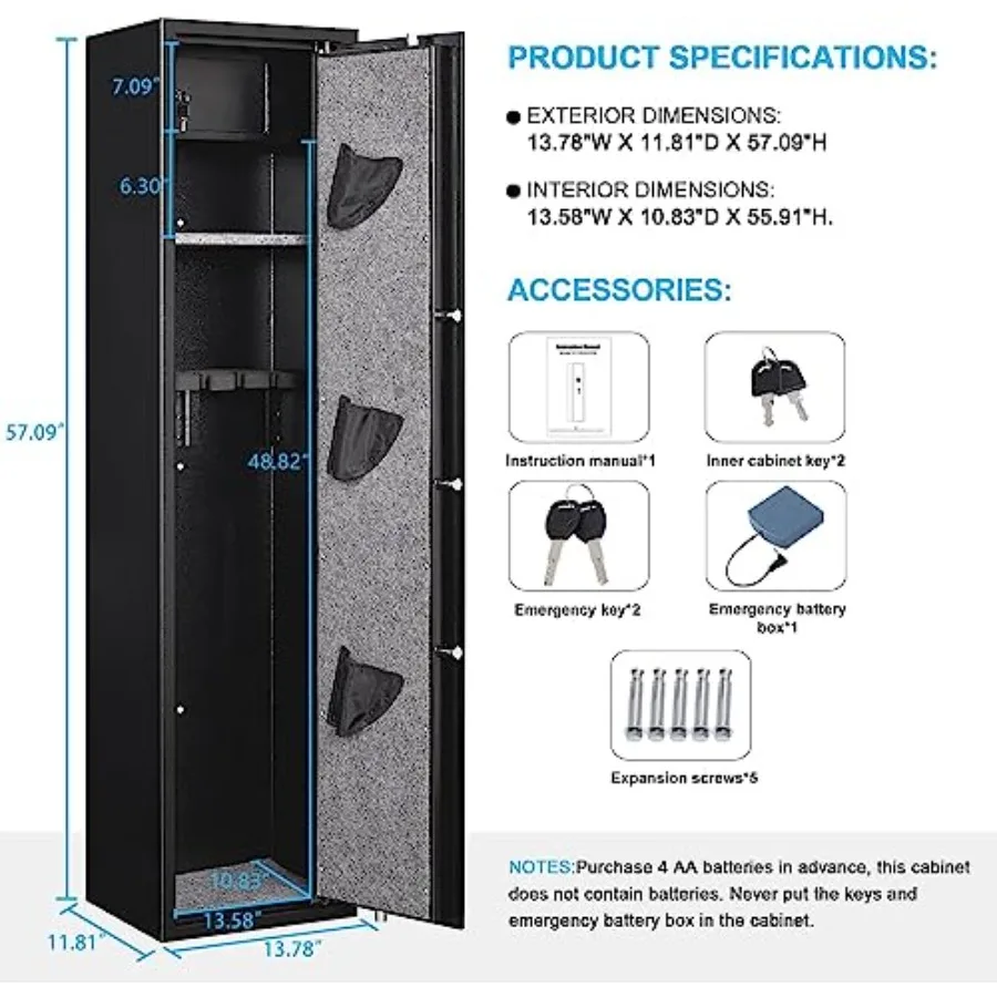 4-5 Gun Safe Gun safes for Home Rifle and Pistols Quick Access Rifle Safes for Shotguns Gun Cabinets with Adjustable Racks Larg