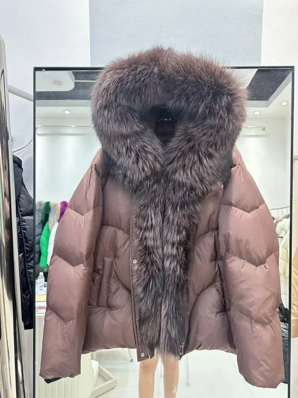 Real Fur Coat Hooded Warm Down Coat Female 2024 Winter Fashion Casual Office Lady Real Fox Fur Coat White Duck Down Jacket Women