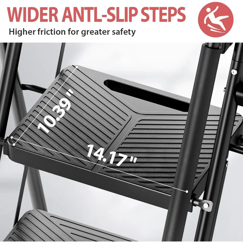 Folding 5 Step Ladder, Portable Ladder for Multi-Purpose, Home, Kitchen, Heavy Sturdy Steel Step Stool with Anti-Slip Wide