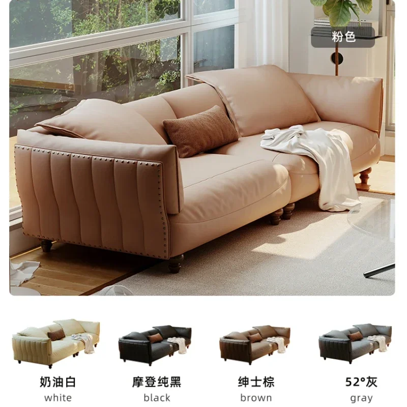 Sofa White Straight Row Home Multi-Person Modern Simple down Leather Sofa