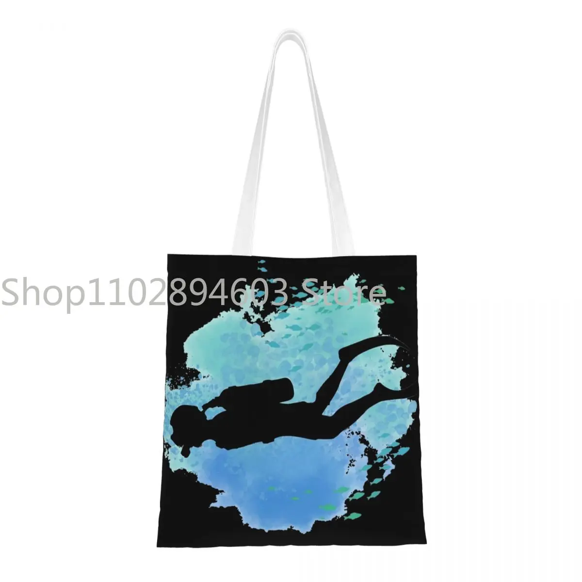 

Scuba Diver Ocean Explorer Canvas Tote Handbag Grocery Bags Large Capacity Shopping Bags for Unisex