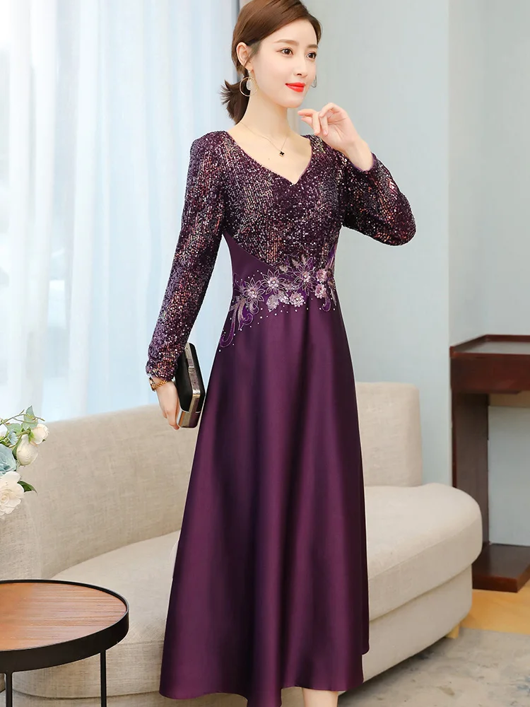 Mother Of The Bride Dresses Long Sleeve Sequin Embroidery Appliques Elegant Dress Women For Wedding Party Female Formal Dresses