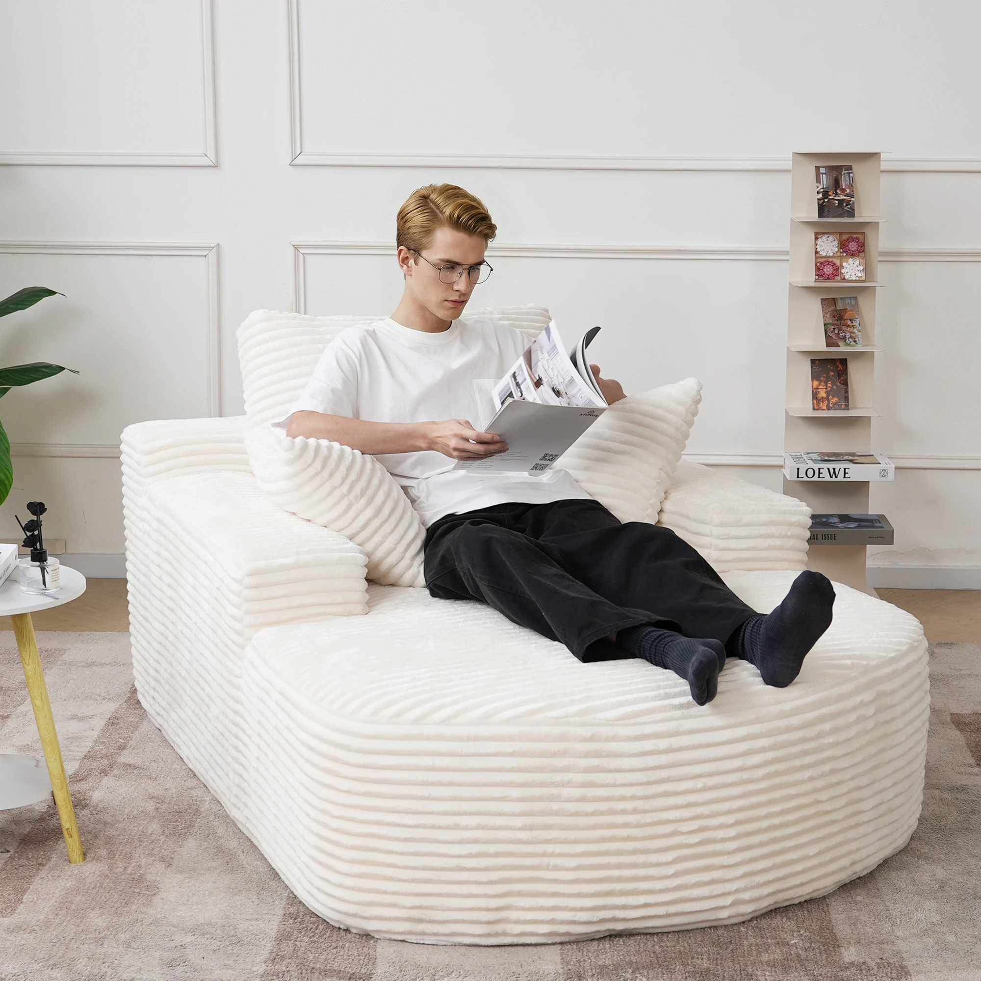 Nordic Compressed Single Sofa High Density Sponge Furniture White Beige Couch for Bedroom Living Room Oval Lazy Sofa