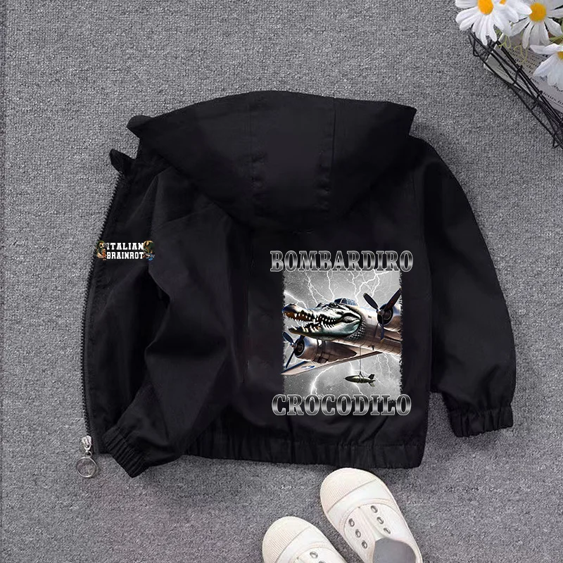 Chaqueta italiana Brainrot para niños, chaquetas con capucha impermeables con estampado Tralalero Tralala, ropa para niños, abrigos rompevientos