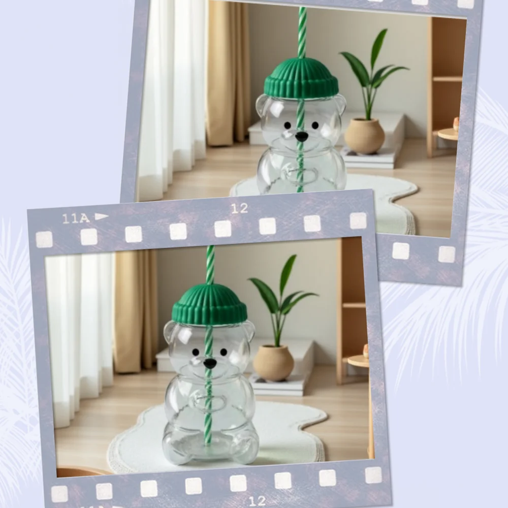 الخريف الشتاء الساخن شرب الكرتون الدب القدح لطيف كوب زجاجي شفاف مع القش أكواب القهوة الإبداعية للشاي والحليب والمشروبات #5