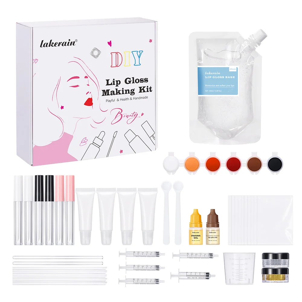 لتقوم بها بنفسك مجموعة ملمع الشفاه 100 مللي قاعدة ملمع الشفاه مسحوق بريق نكهة جوهر وأنبوب لفتاة امرأة هدايا ملمع الشفاه حزمة مستحضرات التجميل