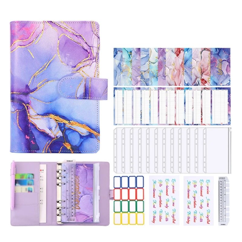 2024 New Marble Bronzing PU Binder Budget Planner Organizer Cash Envelopes for budgeting