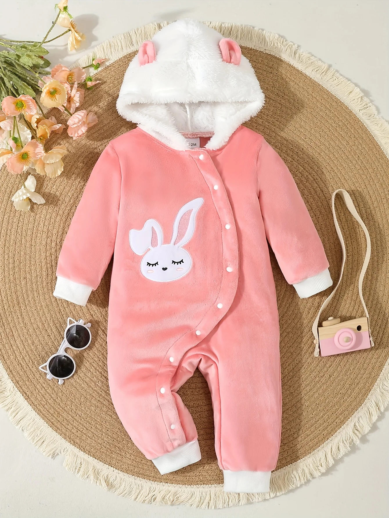 Autumn And Winter Baby Sweet Cute Bunny Embroidery Onesie Comfortable Soft Silver Fox Velvet Long Sleeve Trousers Ha Clothing