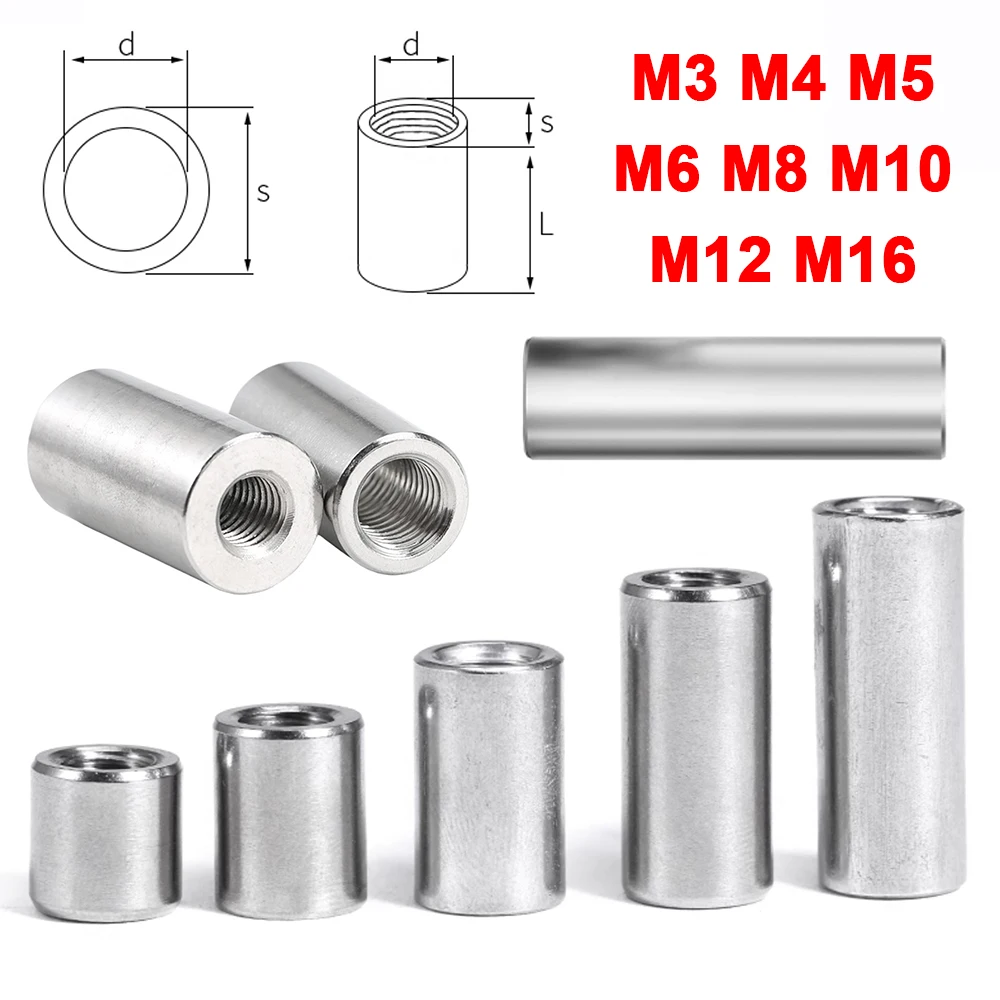

Diameter 3 4 5 6 8 10 12 16MM Extension Thicken Cylindrical Connect Nut 304 Stainless Steel Round Column Joint Coupling Nut