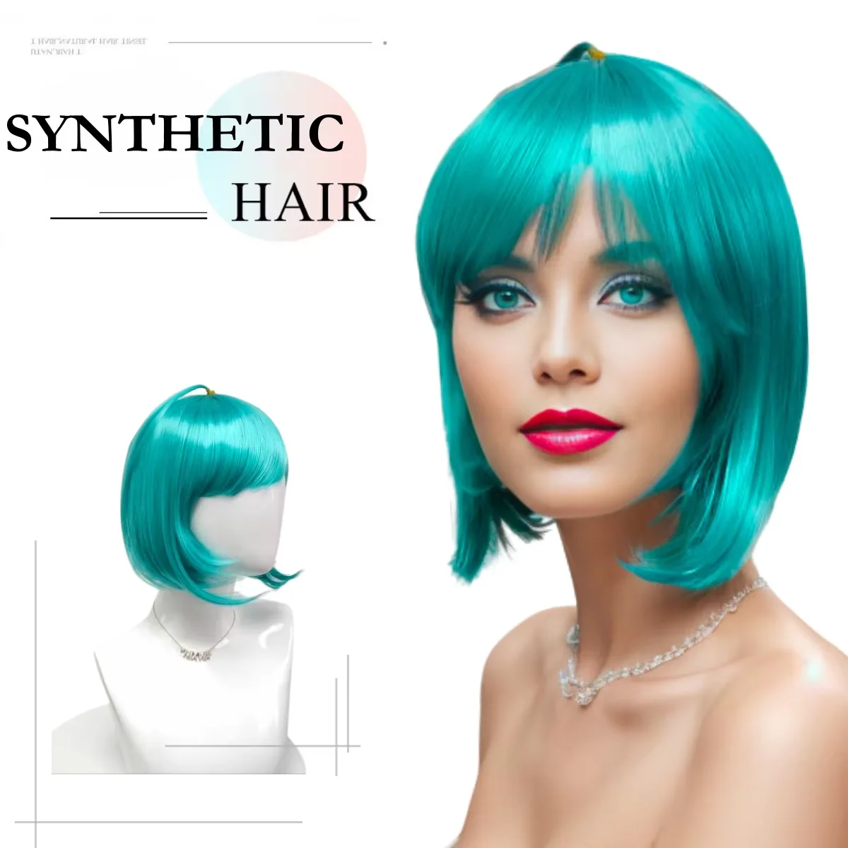 

Lake Blue Short Hair Synthetic Wig Anime Game Character Chemical Fiber Festival Party Daily Wear Cosplay Accessory