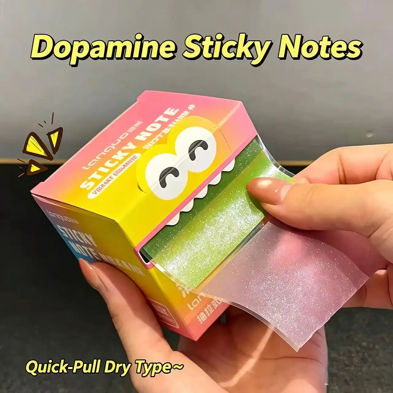 Cute Cartoon Pull Out Sticky Notes, Pearlescent Dopamine Color Self Adhesive Memo Pad, 105 Sheets/Roll Random Color Full Back Gl