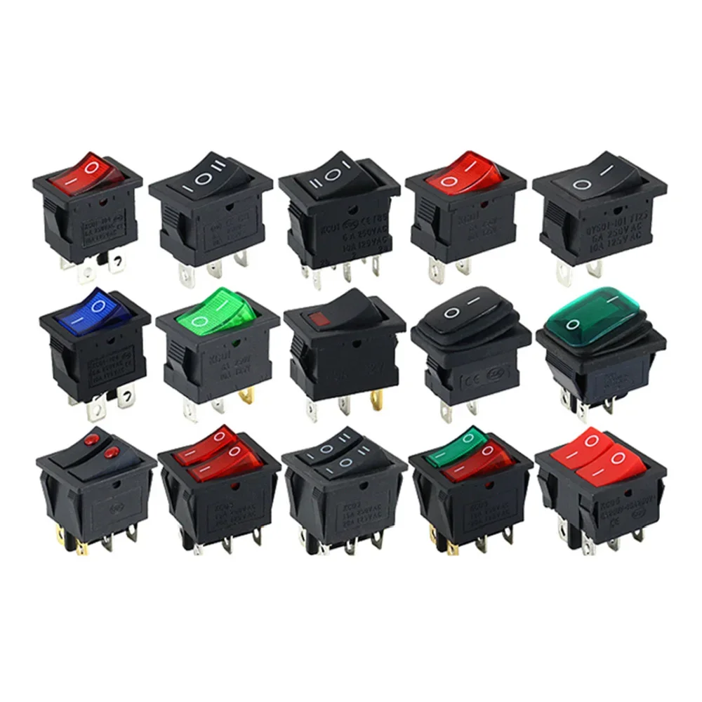 10pcs Rocker Switch Mini Switch ON-OFF-ON 2 Position 3Pins Electrical equipment With Light Power Switch 16A 20A