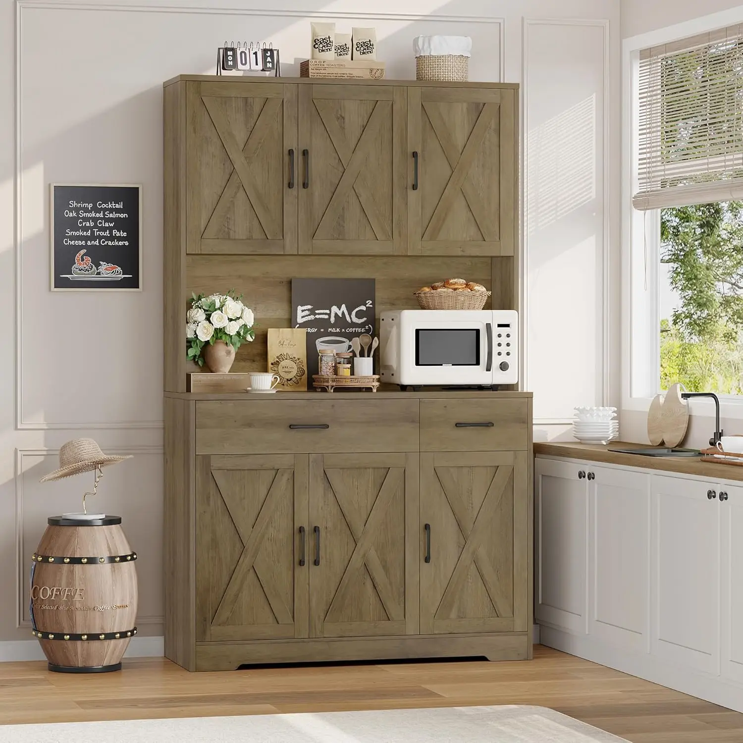 خزانة مطبخ طويلة حديثة للمزرعة مع أبواب وأدراج وأرفف قابلة للتعديل