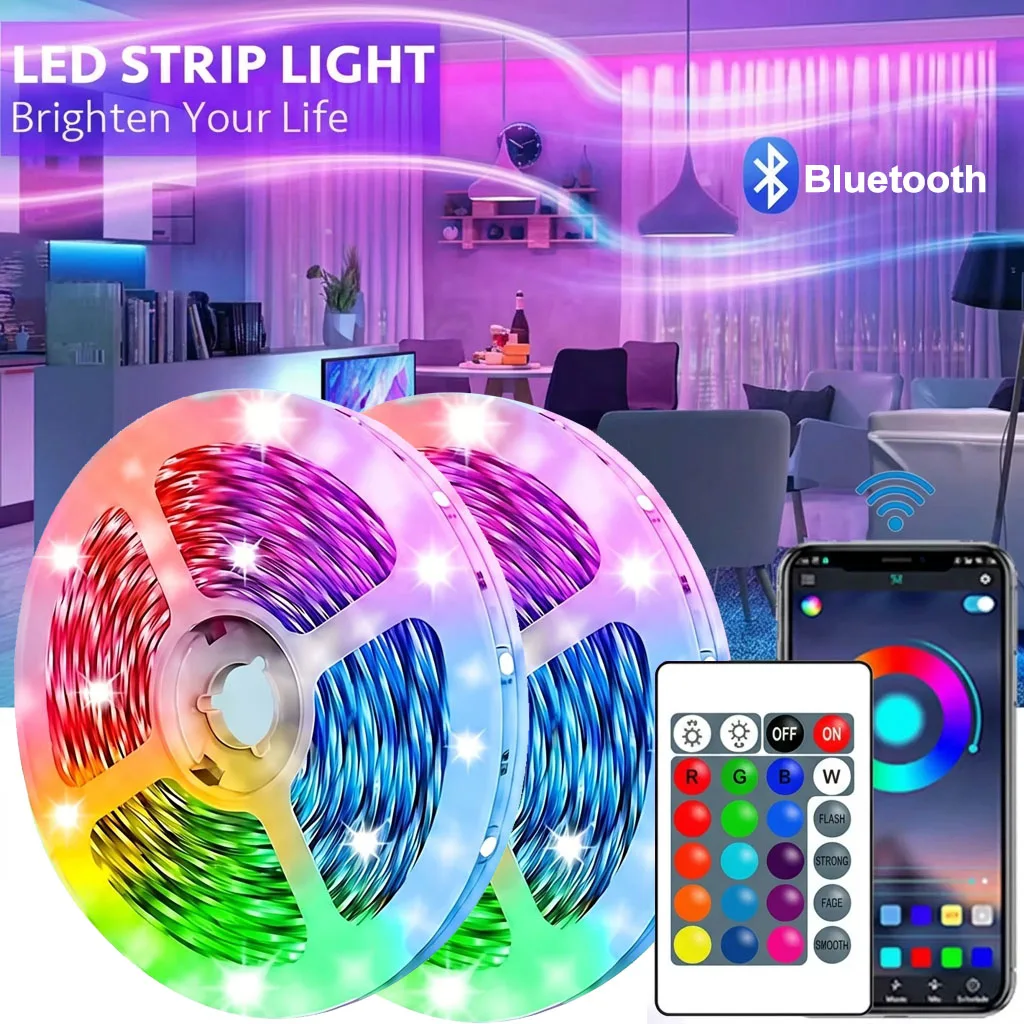 DC24V Smart LED-Lichtstreifen RGB Musik-Synchronisation Farbwechselnde LED-Lichter mit Smart App und Fernbedienung LED-Beleuchtung für Schlafzimmer Raumbeleuchtung Flexible TV-Hintergrundbeleuchtung