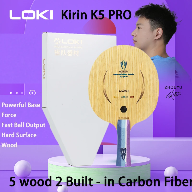 LOKI Kirin K5 PRO 5 Wood 2 Inbuilt Carbon Fiber Table Tennis Blade Professional Ping Pong Paddle Fast Attack for Training