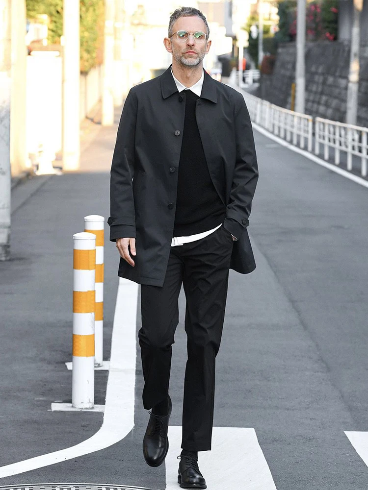 

Men's Mid-Length Spring Autumn Sle Busin Casual Collar Jaet Coat Waterproof Polyester Fabric Stand Fit Long Sve