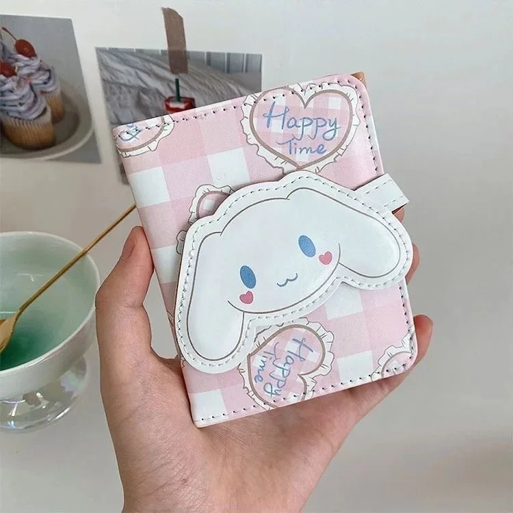 Cartoon Sanrio Cinnamoroll PU Purse Wallet Lovely Coin Wallet Simple and Portable Three Fold Student Mini Card Bag Birthday Gift