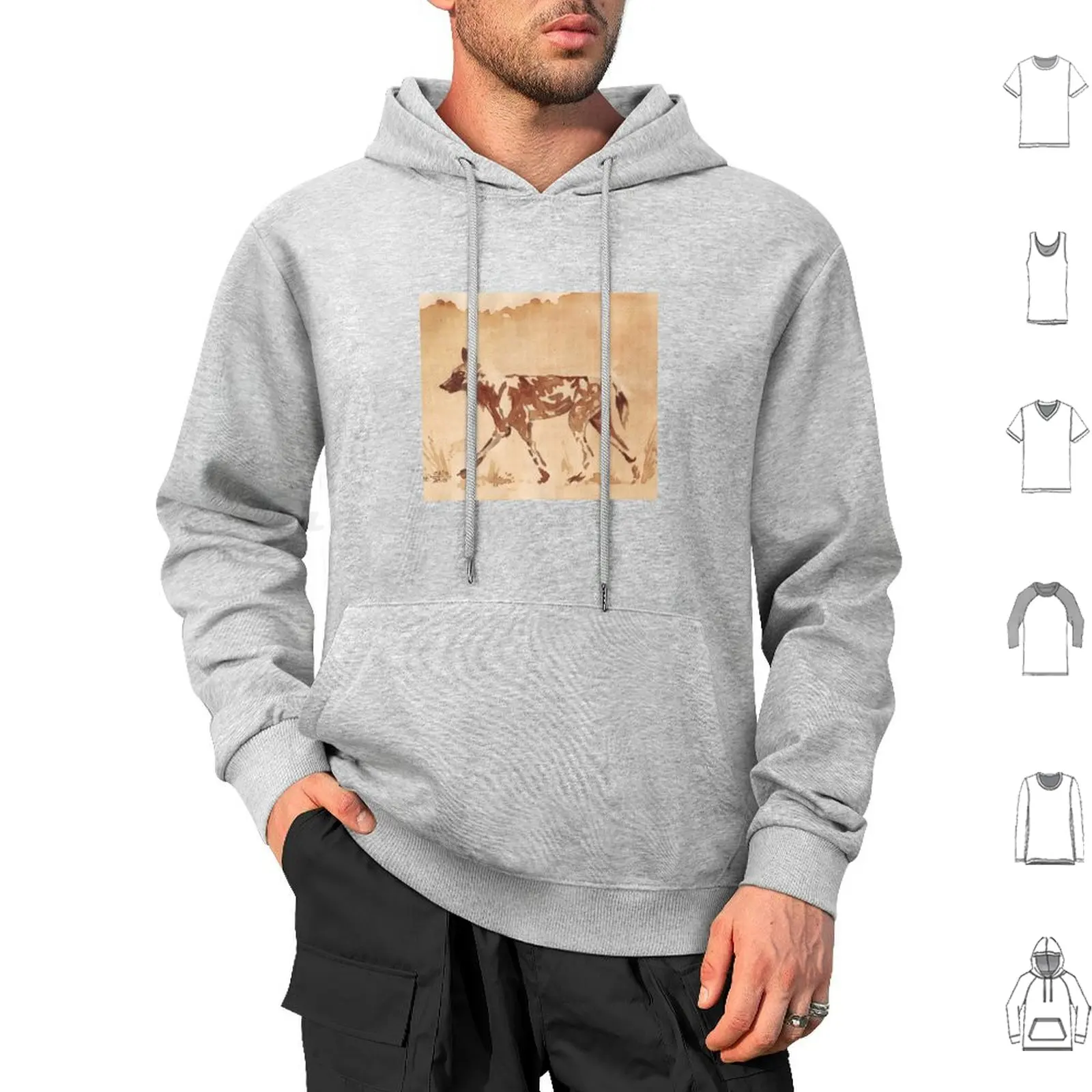 Painted Dog-African Wild Dog Hoodie cotton Long Sleeve Animals Coffee Coffee Art Coffee Painting Maree Painted Dog Cape