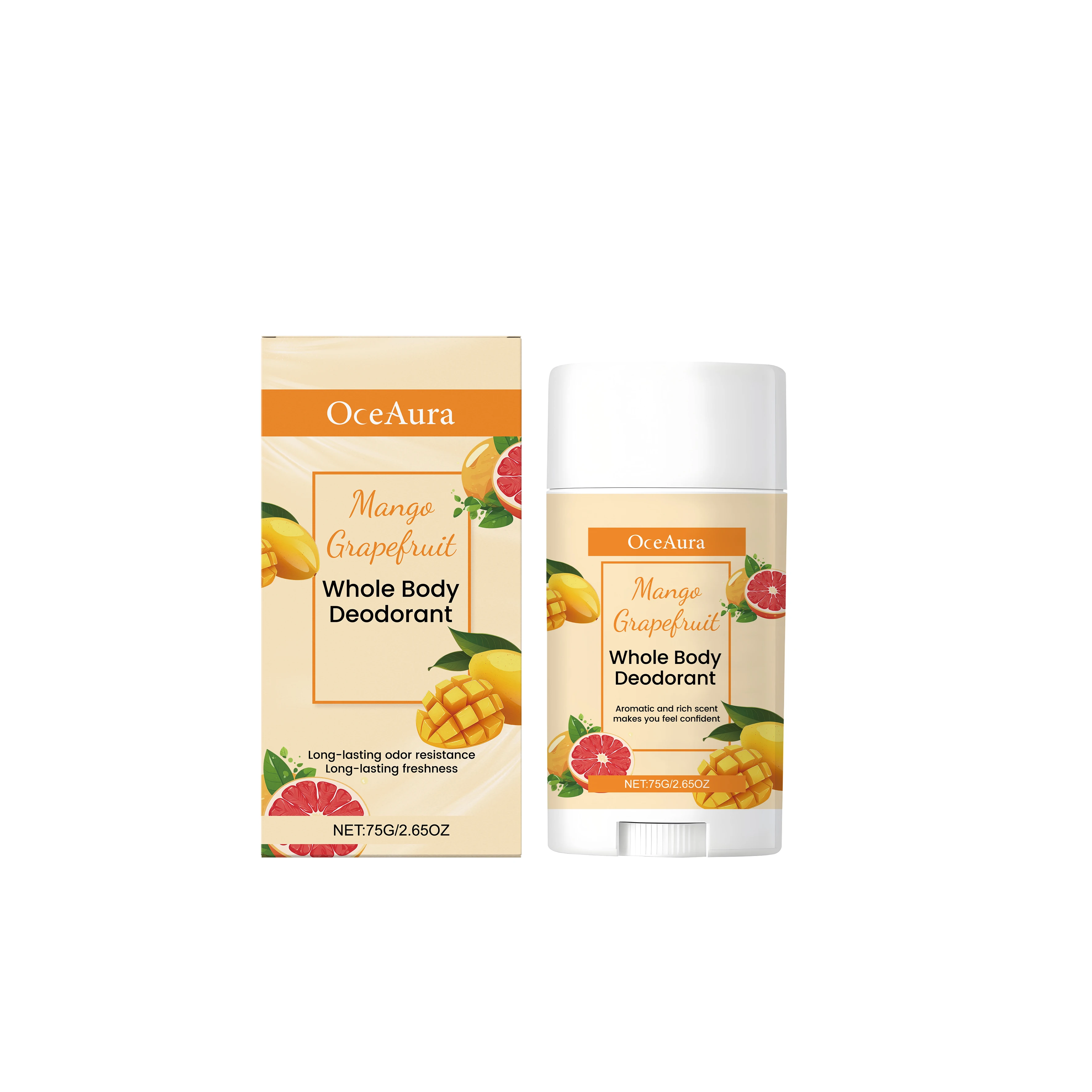 

OceAura Mango and Grapefruit Body Care Stick for Underarm Odor Control Long Lasting Freshness Non Sticky.