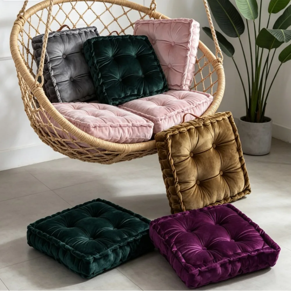 Soft Square Seat Cushion Thickened Velvet Chair Backrest Pillow with Anti-Slip Tape for Home Use Comfortable Chair Cushion