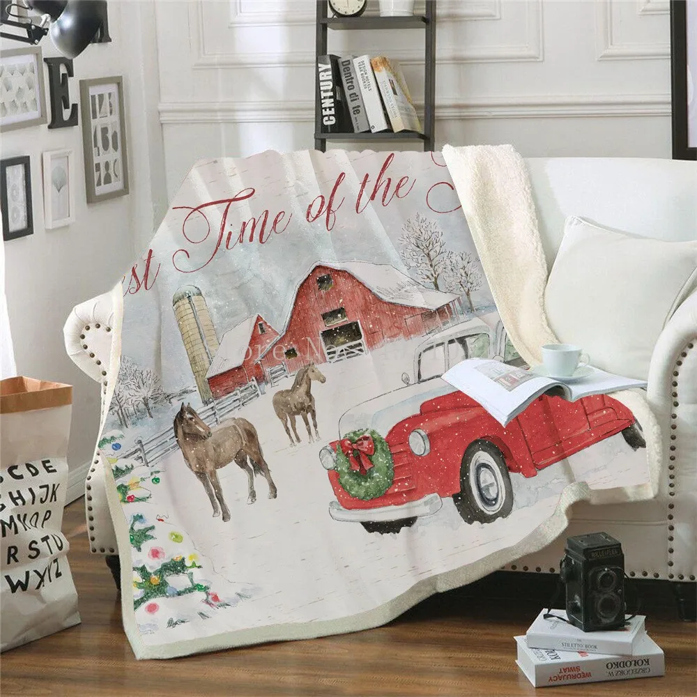 Christmas Tree House Throw Blanket Warm Sofa Blanket Bedspread Velvet Plush Coral Fleece Sherpa Throw Blanket For Bed Sofa