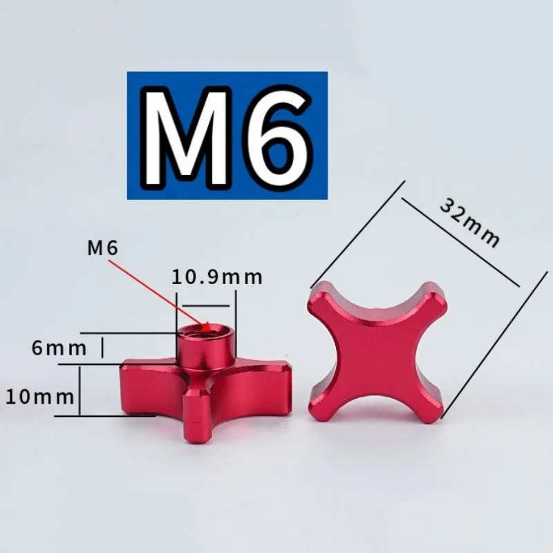 1/2/5pcs Aluminum Anodizing Plum Hand Tighten Nuts Black/Silver/Red/Blue M6 M8 4 Star Blind Hole Clamping Knob Thumb Nuts