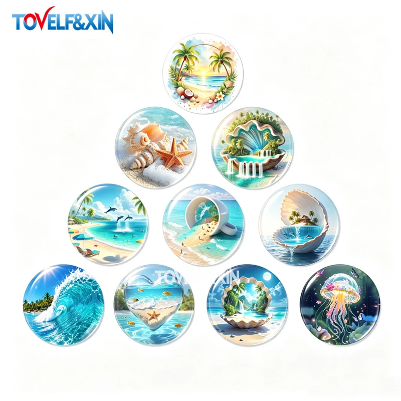 Glass Cabochons Round Dome Ocean Animals Dolphin Jellyfish Starfish Tropical Fish Beach Seashell 8MM-30MM DIY Jewelry Findings