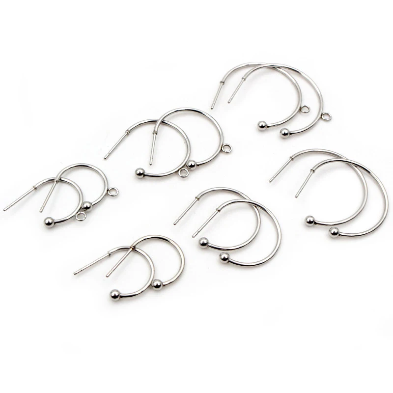 10pcs 12-25mm 316 Stainless Steel Earring Hooks Hoops Circle Ball Stud Earrings Ear Wires Connector DIY Jewelry Findings