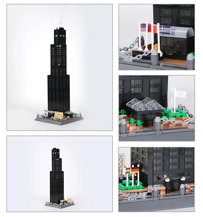 

Modern Architecture Chicago United States Commercial Building Block Sears Willis Tower Bricks Construction Model Sets Toys