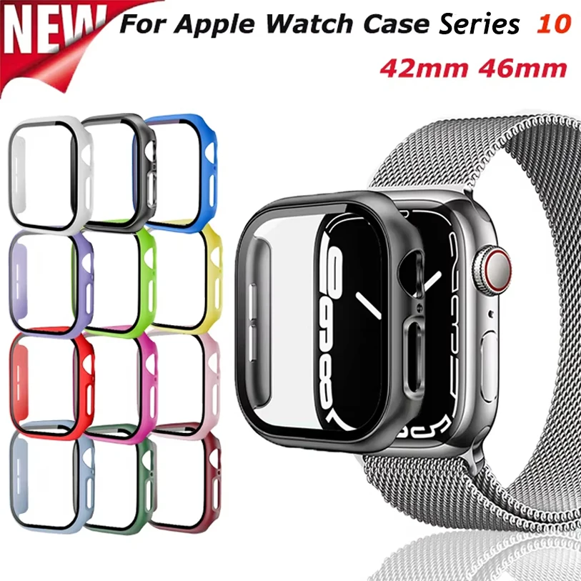 Tempered Glass+Cover For Apple Watch series 10 42mm 46mm Matte Hard PC bumper Screen Protector Case iWatch 10 42/46 Accessories