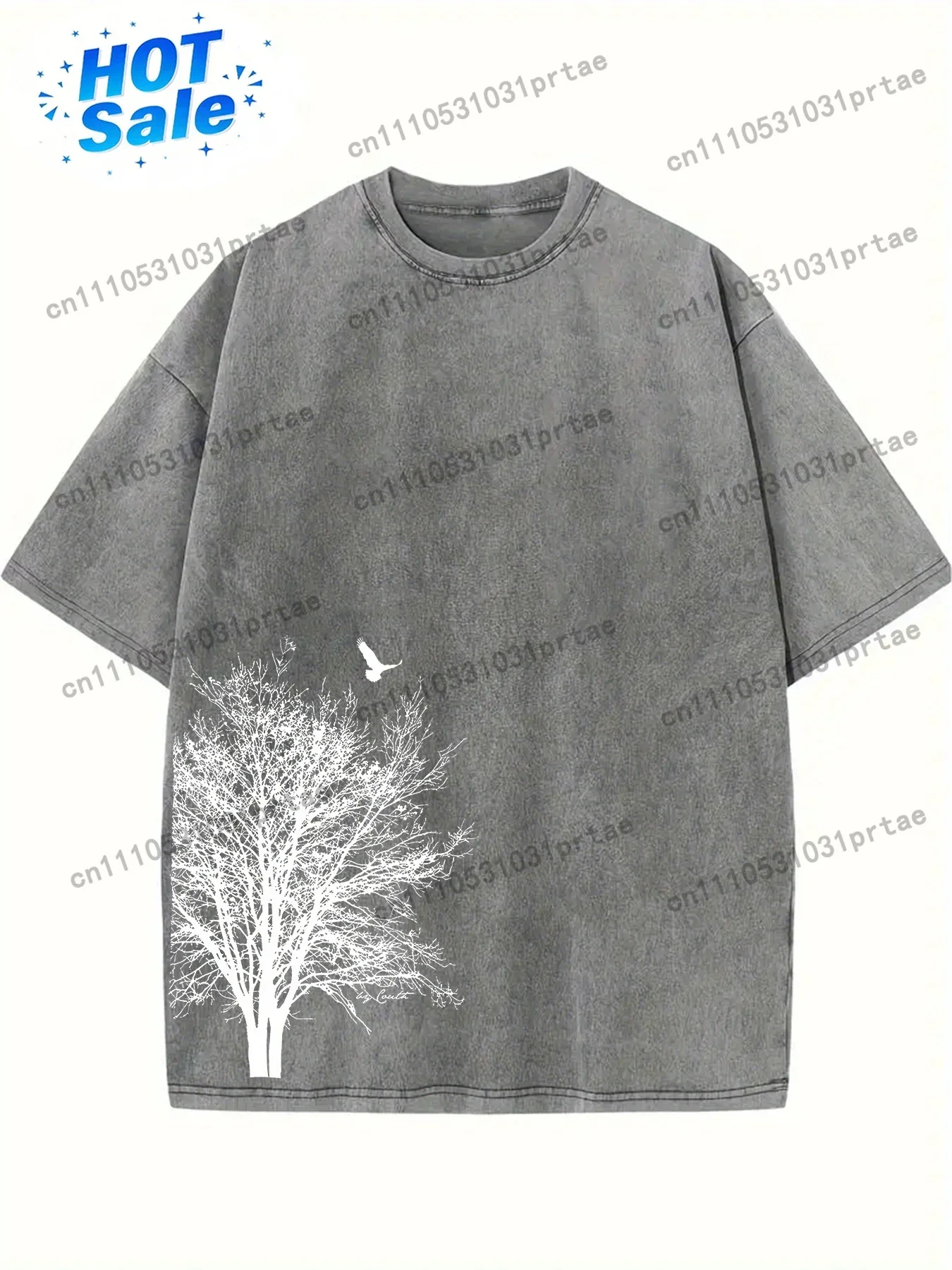 Men's Retro Washed Graph Printed T-Shirt - Retro Washed Appearance, Eye-Catching Pattern, Comfortable & Casual Wear - For Men -
