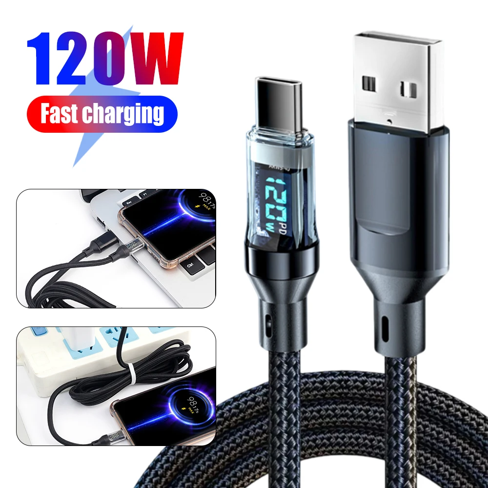 120W Dual USB C Digital Display Cable PD Fast Charging USB Type C to Type-C Cable For iPhone 15 Pro Max Plus Xiaomi Macbook iPad