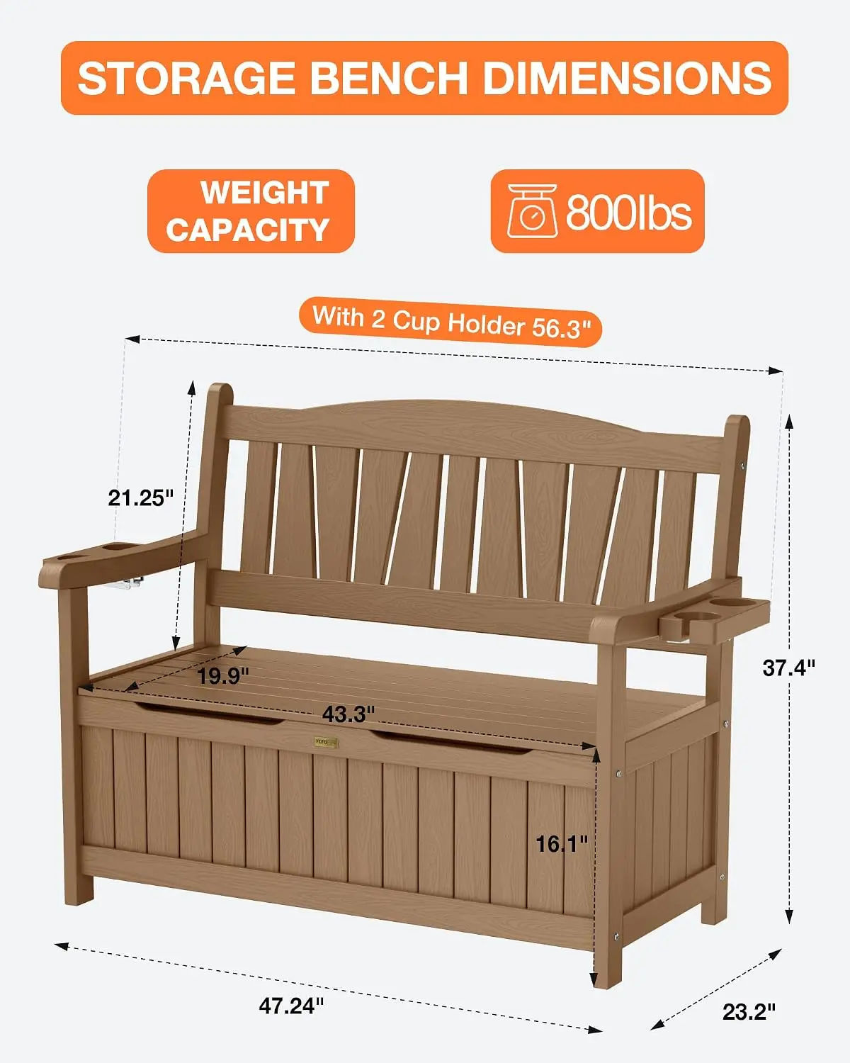 Heavy-Duty Teak Outdoor Storage Bench, Weatherproof Garden Bench