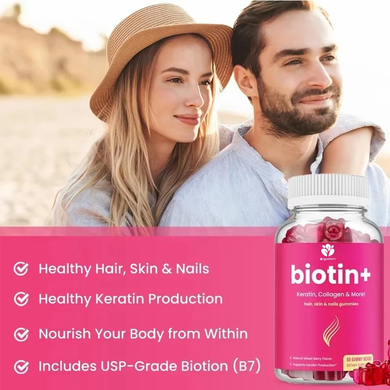 Hair,skin,and nail gummies collagen and keratin biotin 5000mcg biotin beauty complex,60 capsules suitable for both men and women
