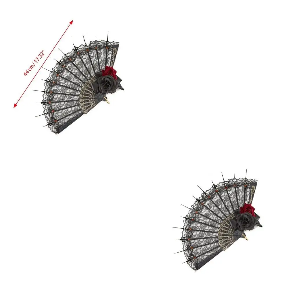 

652F Lace Fan Japanese for Rose Folding Fan Dark Gothic Dance Hand Fan Gift Wedding Party Decoration