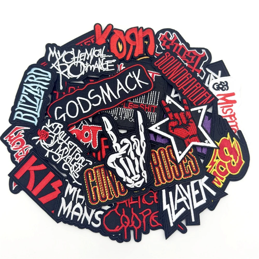 Parches de banda de Rock para ropa, parches bordados a rayas, insignias de música, pegatinas de ropa Diy, chaleco de costura, chaqueta, 25 unidades