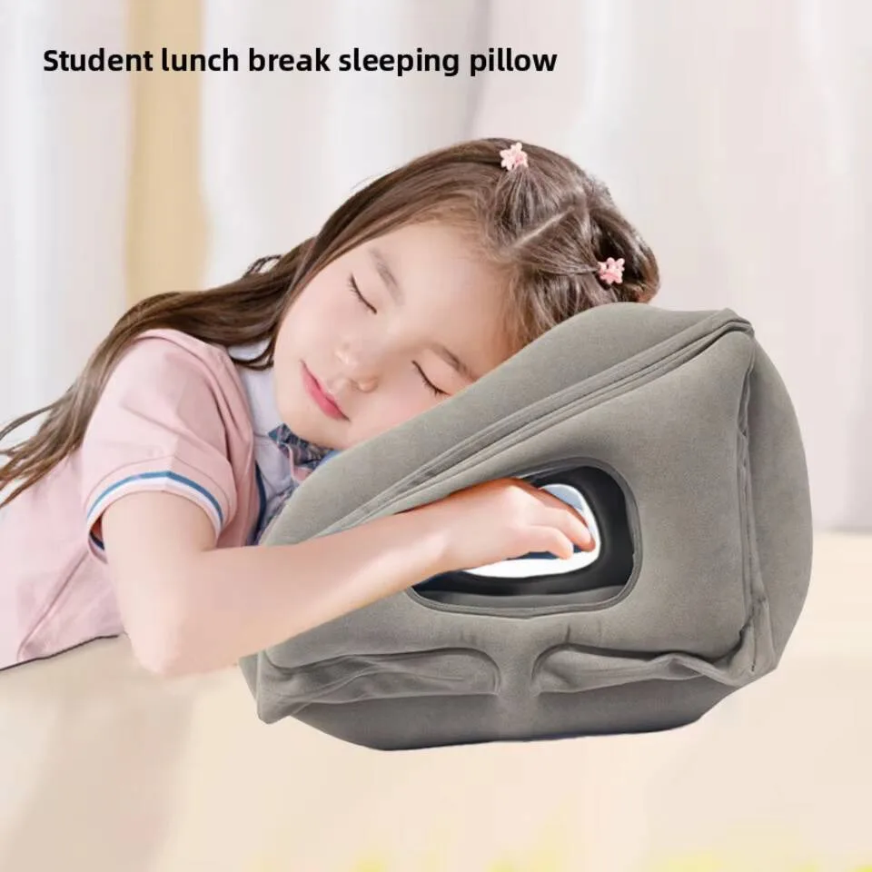وسادة سفر مريحة وخفيفة الوزن قابلة للنفخ ووسادة ناعمة لدعم ظهر الجسم وقابلة للطي للأطفال أثناء النوم على الطاولة وقيلولة محمولة