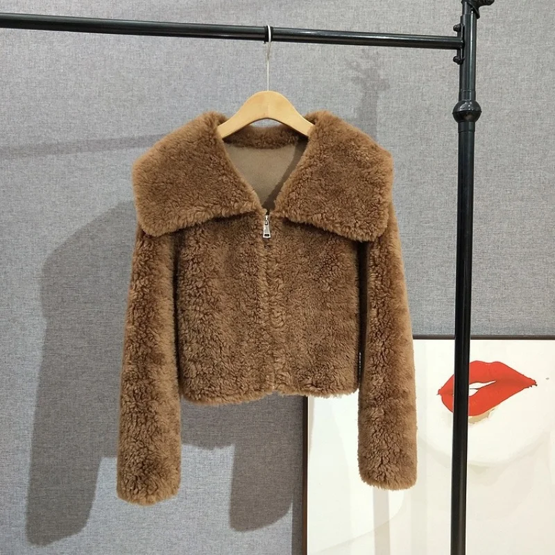 ผู้หญิงขนสัตว์บริสุทธิ์ Collared สั้นเสื้อซิป Shearling ขนสัตว์เรียงรายฤดูหนาวสไตล์ใหม่แฟชั่น WARM Jacket JT515