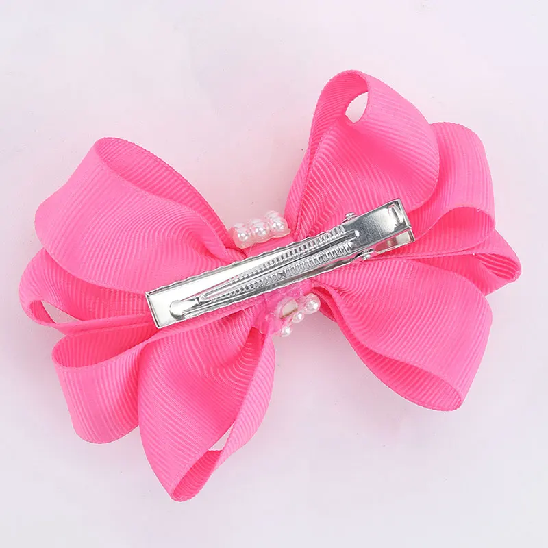 Sweet Ribbon Bowknot Hairpins Boutique Pearl Hair Bow Clips For Litter Girls Handmade Hairgrips Headwear Kids Hair Accessories