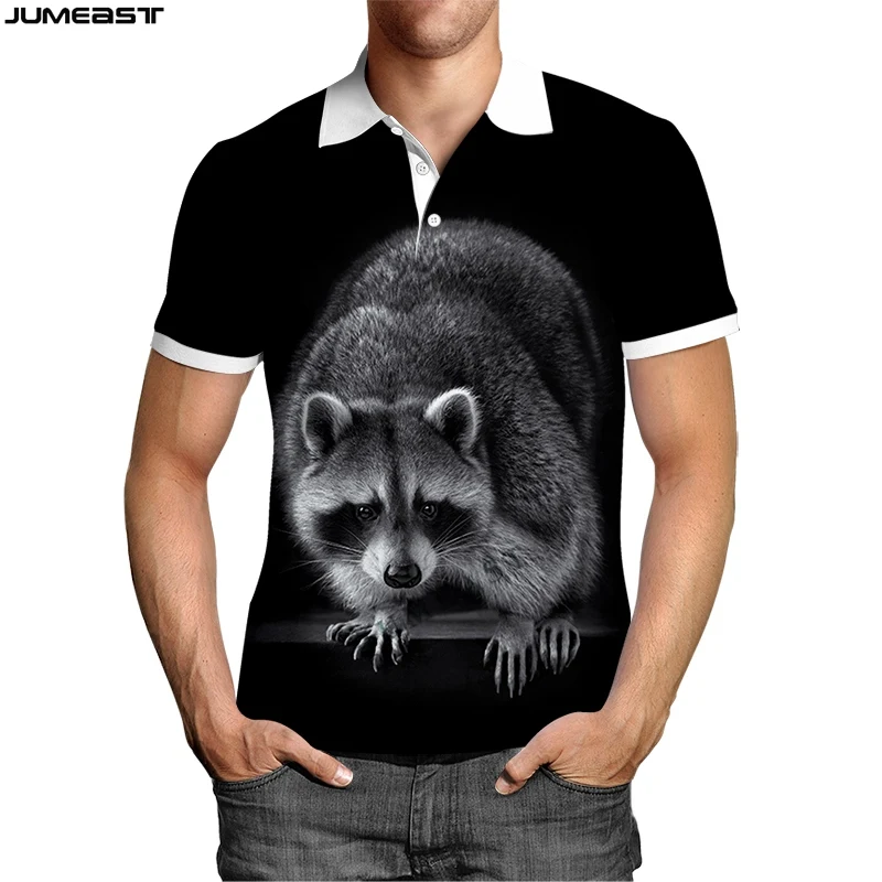 Jumeast Y2k Men Women 3D Sweatshirt Lovely Animal Raccoon Hunting Camouflage Polo T Shirt Hip Hop Sport Pullover Tops Tees