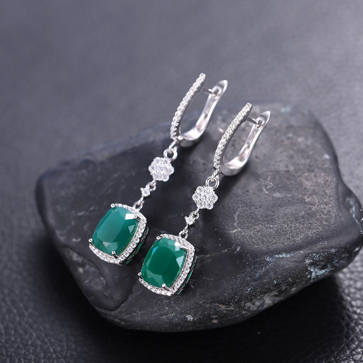 Gem\'s Ballet Natural Green Agate Earrings Solid 925 Sterling Silver 4.43ct Gorgeous Fine Jewelry Drop Earrings For Women
