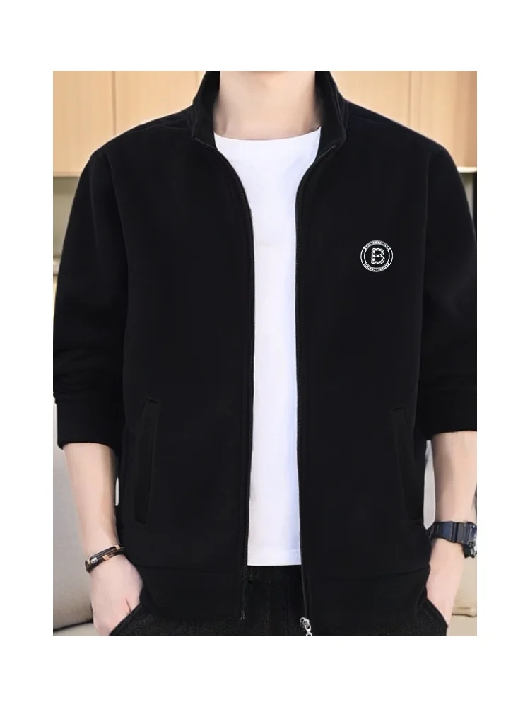 

Мужской открытый кардиган на молнии спереди, тюнер с воротником большого размера, повседневная спортивная одежда, толстовка из дышащего полиэфирного волокна, весна-осень