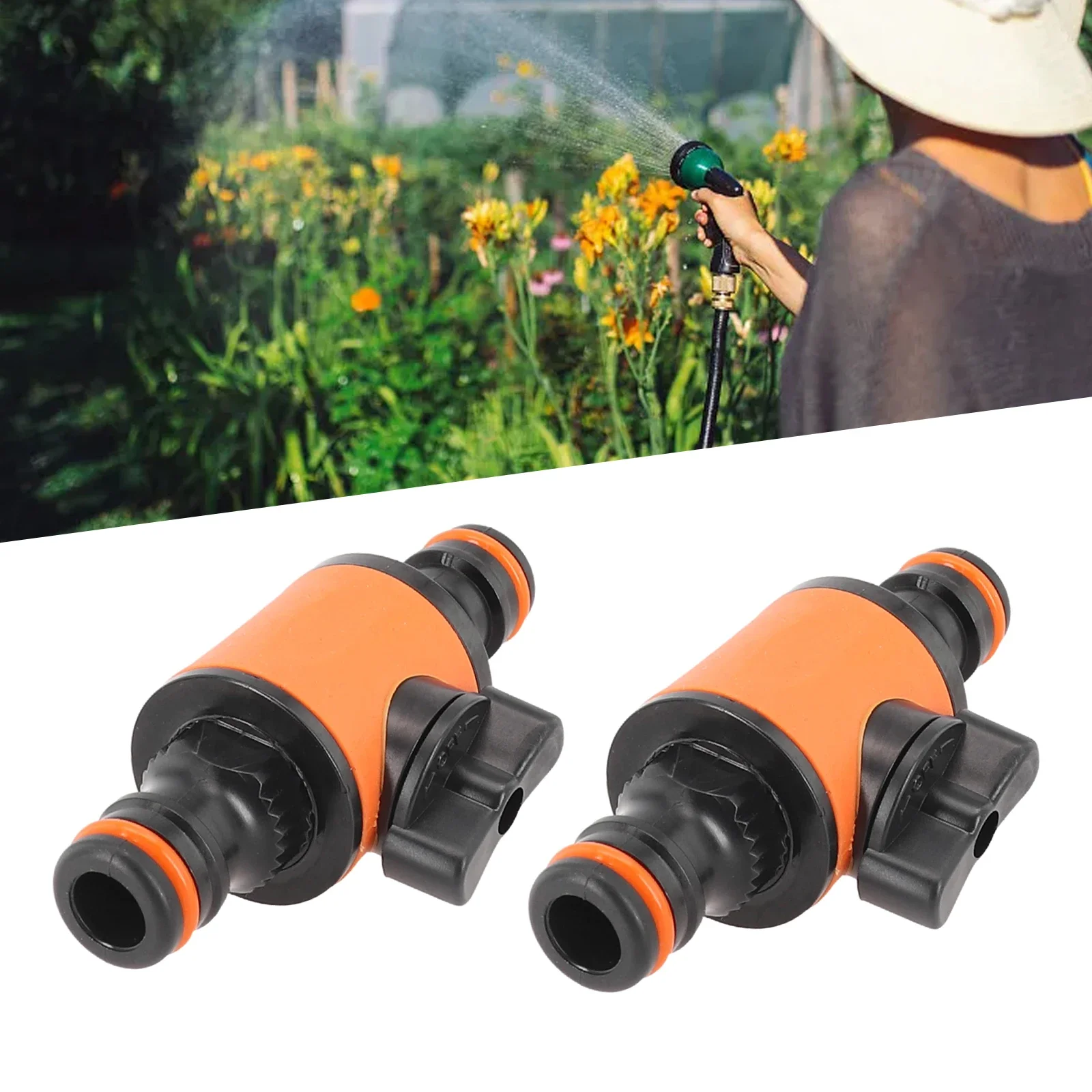 Agriculture Hose Connector Parts Tools Extend Hose Orange Pipe Quick Coupler Set Shut Off Valve Tap 2Pcs ABS TPR