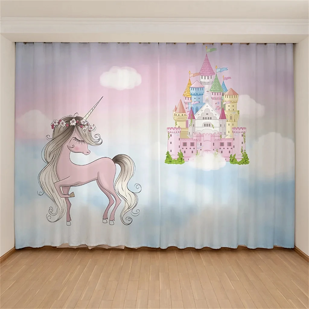 Cartoon Ballerina Princess Swan Pink Children's Cheap 2 Pieces Thin Curtain for Kid Teenagers Bedroom Living Room Window Decor