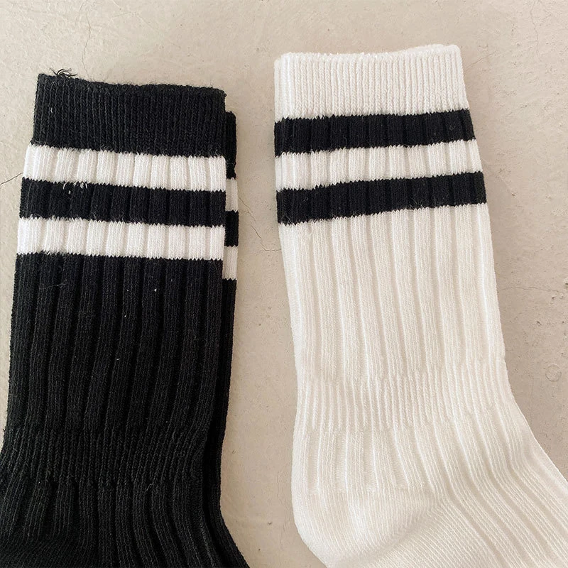 2023 New Kids Cotton Sport School Knee High Long Socks Cotton Black White Stitch Floor Stockings for Boys Girls Baby Toddler